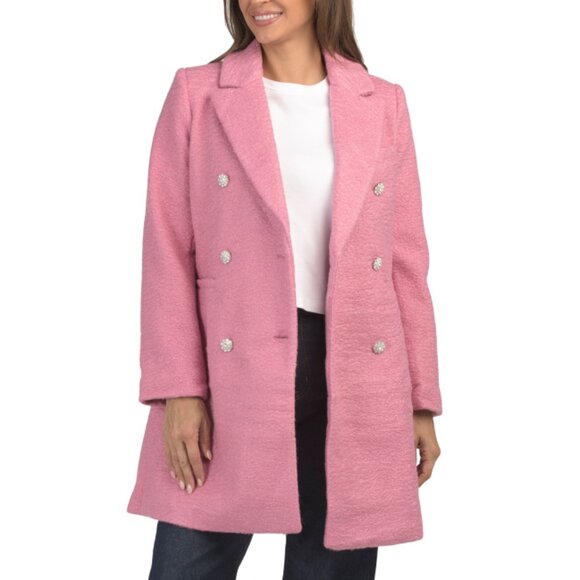 M BY MILLY Pink Faux Wool Double Breasted Coat - Picture 1 of 2